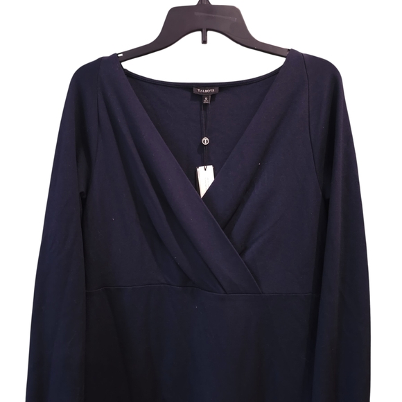 New Talbots Ponte Navy Long Sleeve Dress with Criss Cross Top - Picture 2 of 6
